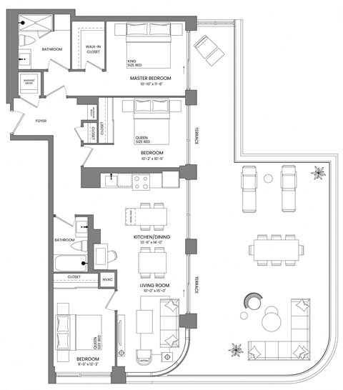 a floor plan of a house with many rooms and a courtyard